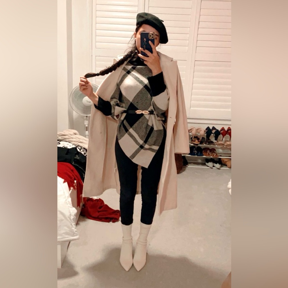 Turtleneck Poncho Black and Offwhite